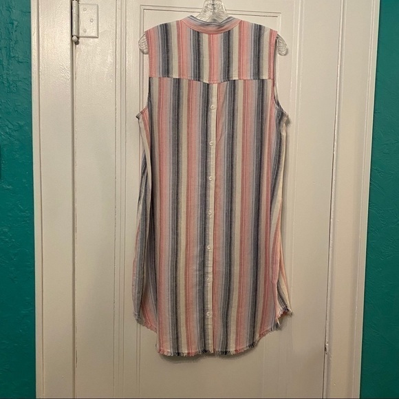Cloth & Stone Sunburst Striped Fray Hem Sleeveless Button Down Dress Size Small - Picture 7 of 8